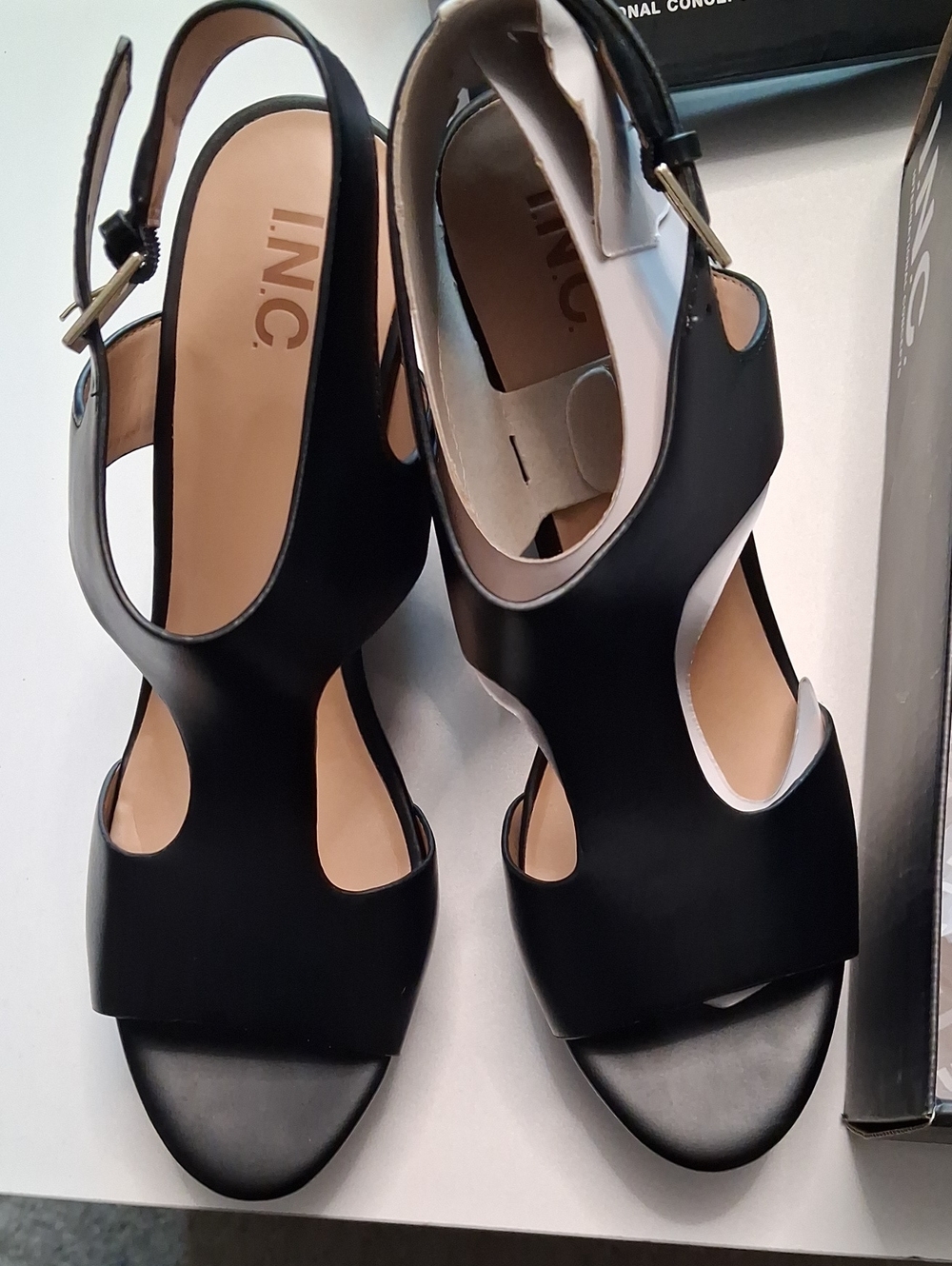 INC International Concepts Black Cutout Open-Toe Slingback Heels